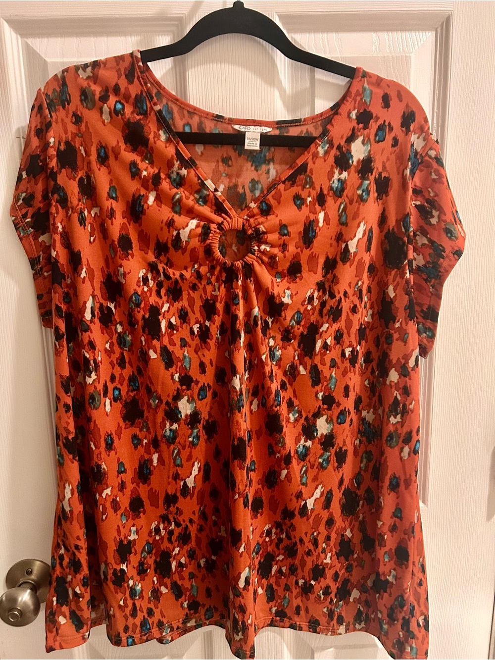 Cato Rust Orange Printed Ring-Front Tunic